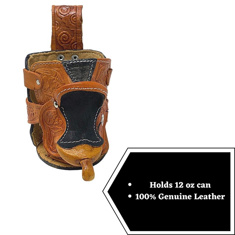 Needzo Can Holders for Beer, Belt Loop Genuine Leather Saddle Drink Carrier, Portable Beverage Holder, Western Holster, 12 oz, 6.5 Inches