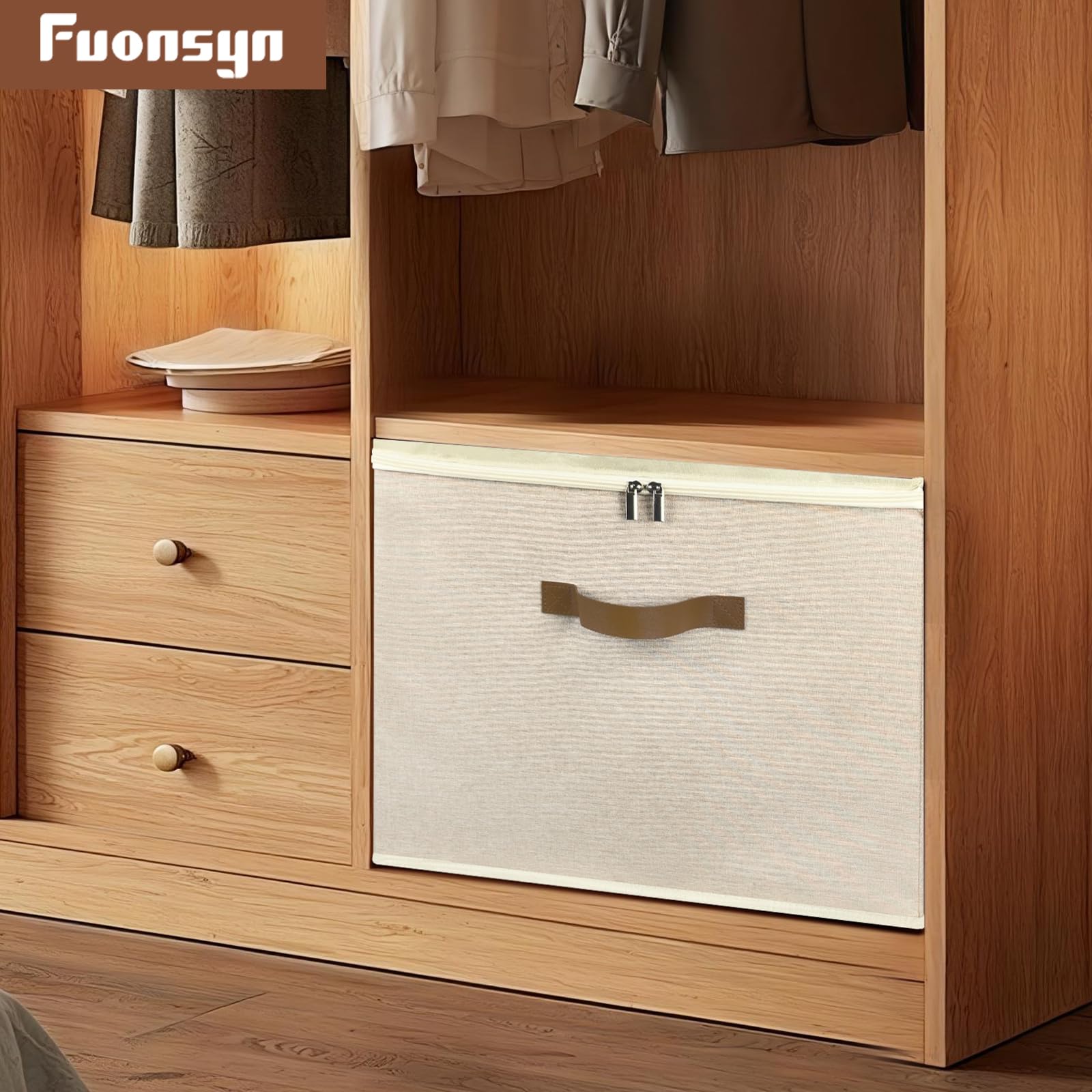 Fuonsyn 2-Pack Shoe Storage Organizer for Closet - Large Capacity Fits 16-32 Pairs, Clear Cover with Reinforced Handles, Adjustable Dividers, Dustproof Stackable Containers, Khaki