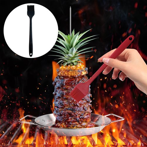 Fengzhe Al Pastor Skewer for Grill：Stainless Steel Vertical Stand, Brazilian Spit Stand with removable 3 Spikes, 2 Brushes, Anti-scalding Fittings, Fat Separator Tray, for Tacos Al Pastor, BBQ
