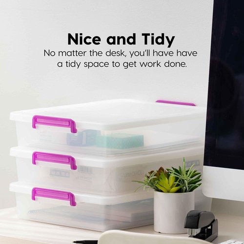 IRIS USA Craft Storage Container Bins - 6 Qt. Clear Organizer Tote with Lids | Stackable & Secure Latch Buckles, 6 Pack