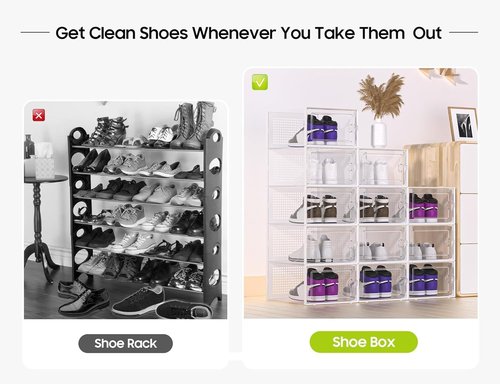 Kuject X-Large Shoe Storage Boxes - Clear Plastic Stackable Organizers | 12 Pack for Sneakers & Toys, Grey
