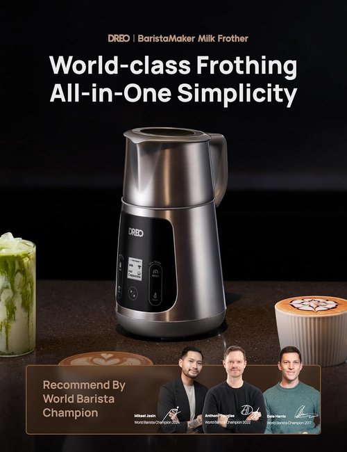 DREO Electric Milk Frother - All-in-One Foam Maker for Coffee & Latte Art | 15oz Automatic, Easy to Clean