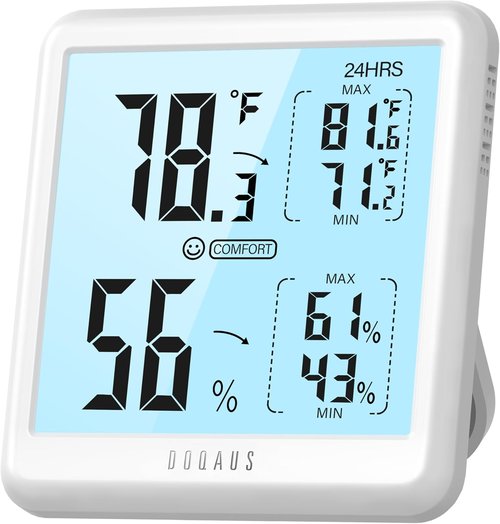 DOQAUS Digital Hygrometer - Indoor Thermometer with Fast Refresh & Max/Min Records | White