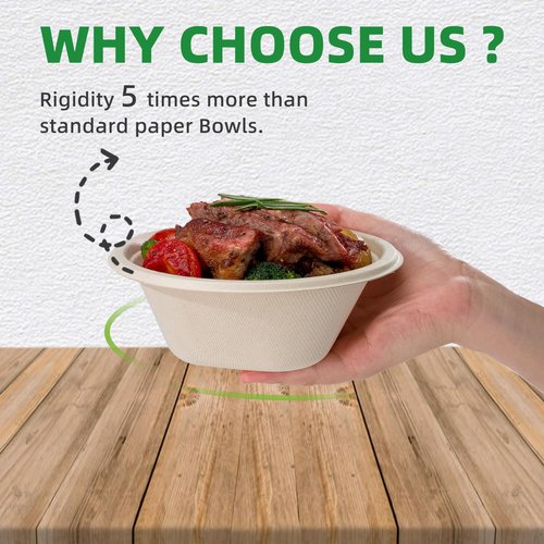 TreeTute 100 pack 16 OZ Paper Bowls,100% Compostable Disposable Heavy-Duty Soup Bowls,Heavy Duty,Eco-Friendly Biodegradable Sugarcane Bagasse Bowls Bulk for Hot Soup,Dessert,Milk,Cereals