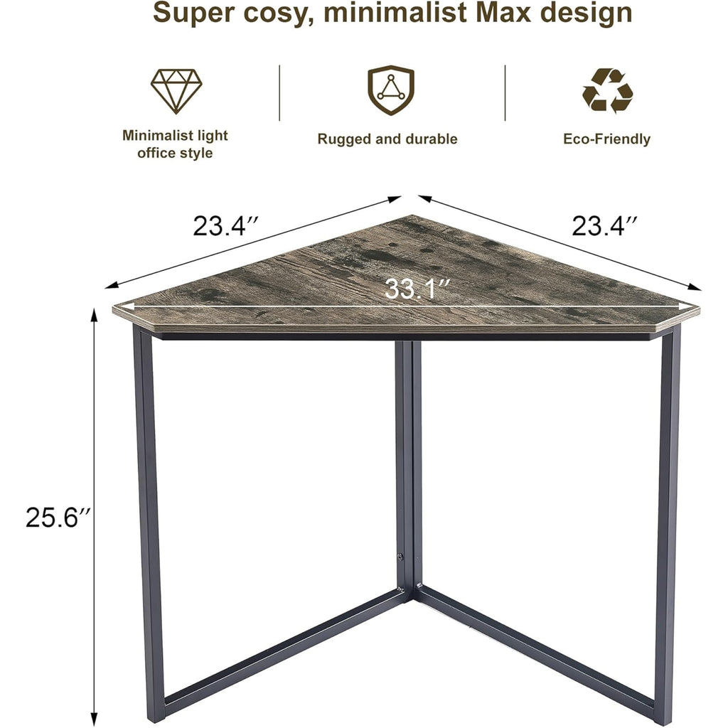 VECELO Corner Desk,Office Tables for Living Room for Small Space Triangle Computer Desk with Steel Frame Corner Shelves with Metal Frame Writing Desk for Workstation Classic Grey 33.1"