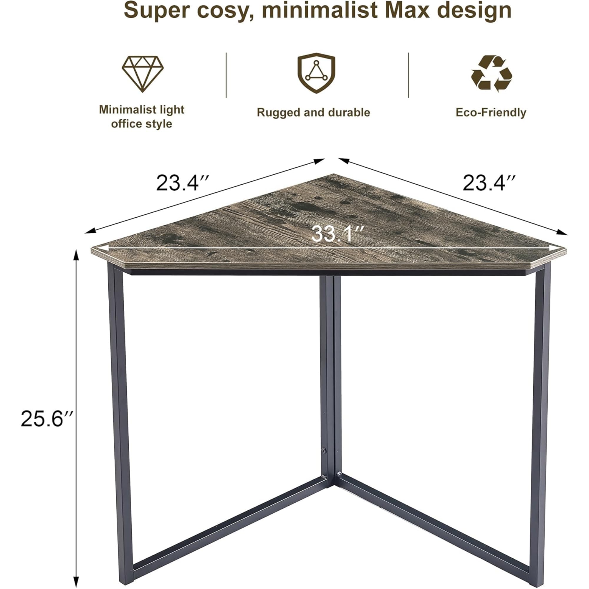 VECELO Corner Desk,Office Tables for Living Room for Small Space Triangle Computer Desk with Steel Frame Corner Shelves with Metal Frame Writing Desk for Workstation Classic Grey 33.1"