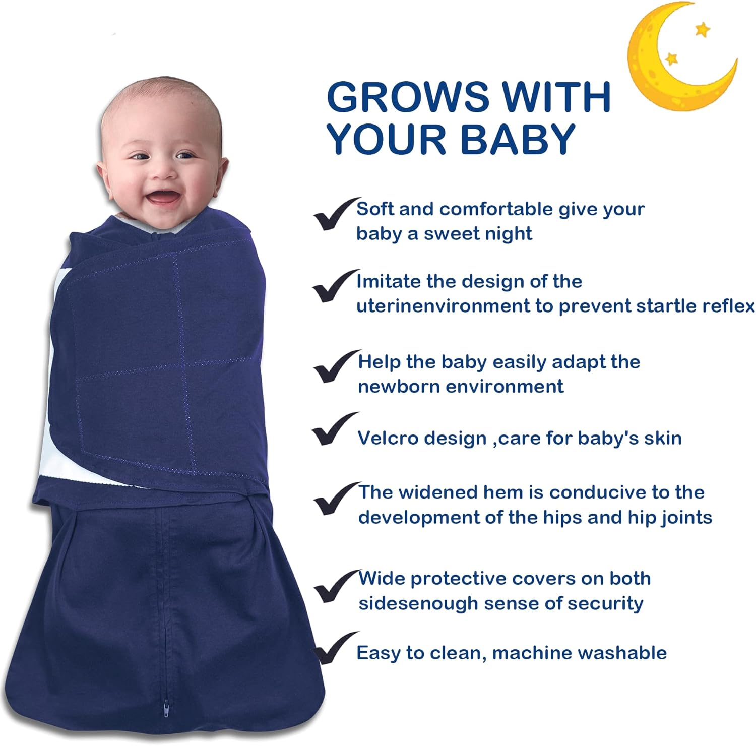 Skiennix Baby Sleep Sack Swaddle - 3-Way Adjustable Organic Cotton Blanket | 2 Pack, 3-6 Months, 12-18 lbs, 1.0 TOG (Cyan & Navy Blue)
