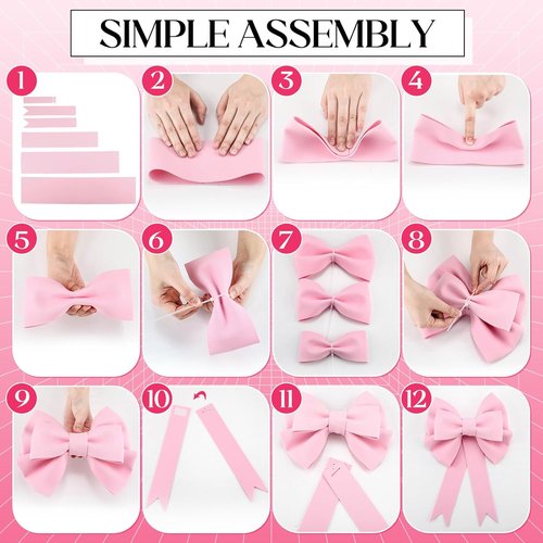 Giegxin Large Pink Bow Set - 3D Decorative Bows for Weddings, Parties & Gifts | 12, 20, 30 Inch Sizes