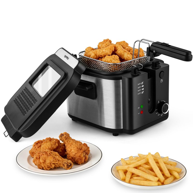 Pukomc Electric Deep Fryer with Basket,Adjustable Temperature Frying Pot for Home Use,Removable Lid and 2.5L Non-Stick Inner Pot & Easy to Clean