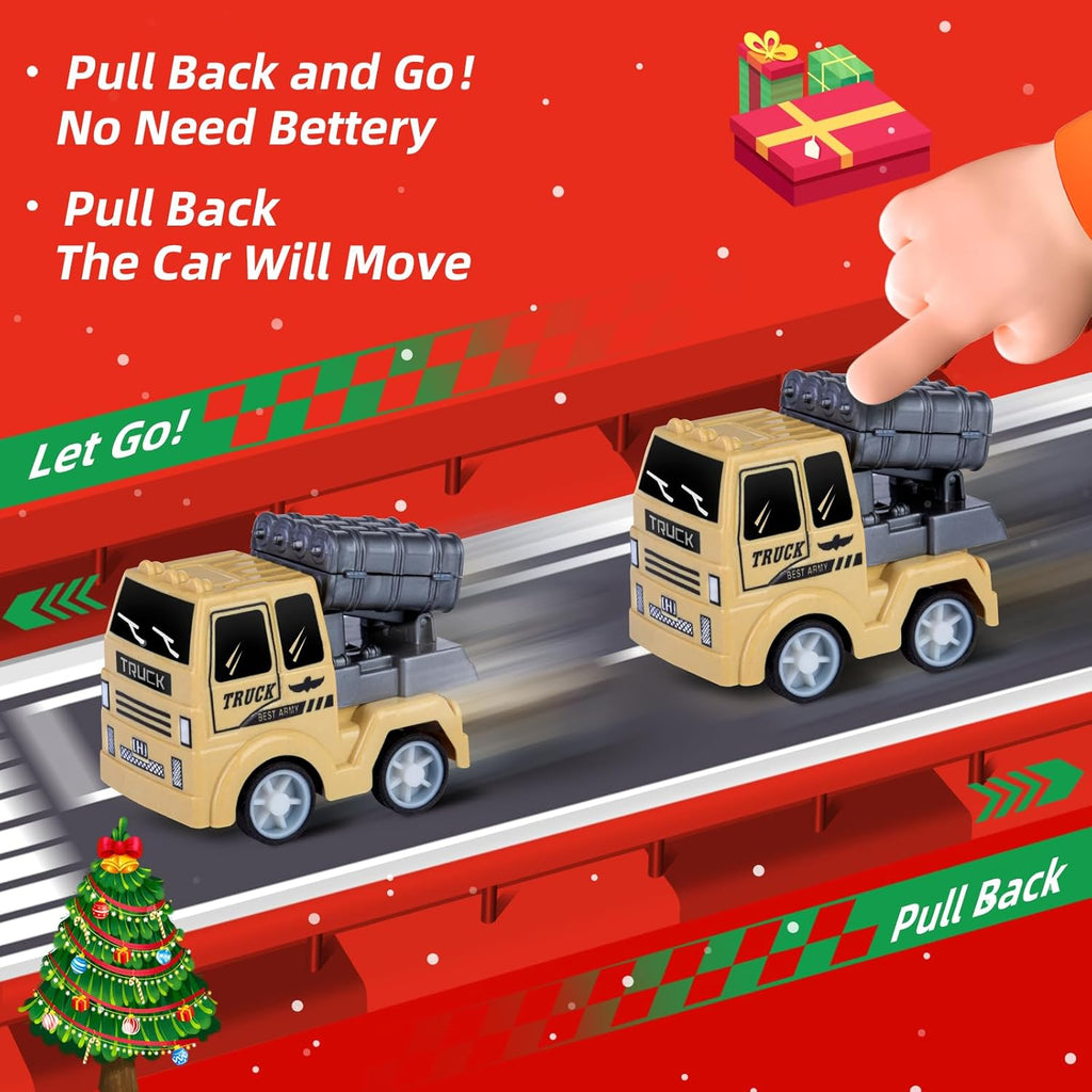 Quanquer Kids Advent Calendar - 24 Days Christmas Countdown with Pull Back Cars Set for Boys