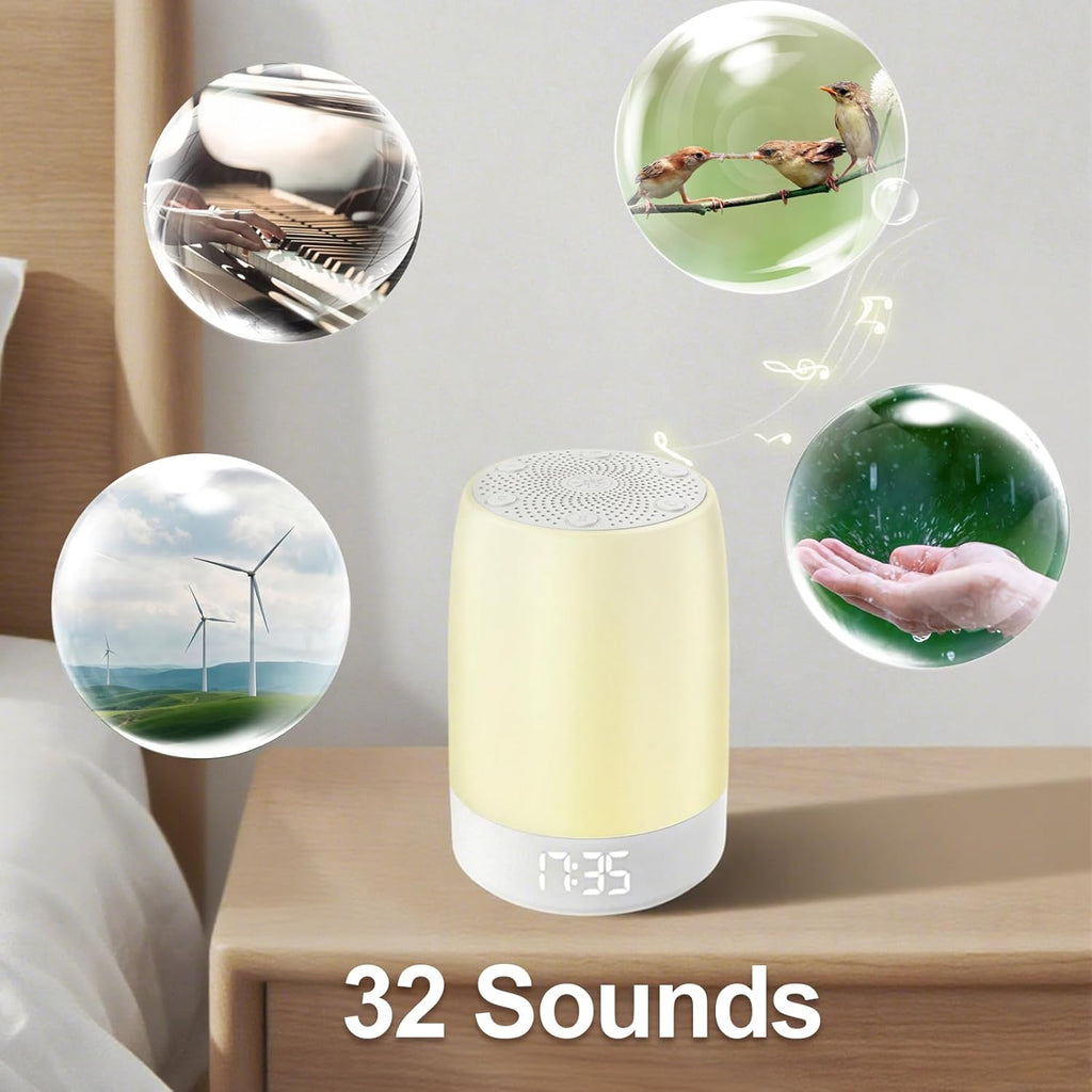 Skiennix White Noise Machine - 32 Soothing Sounds & 8 Color Breathing Light | Bluetooth Alarm Clock for All Ages