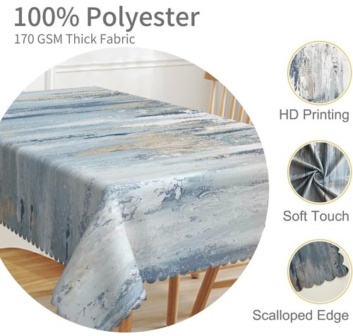 TTQYFNM 54x108inches Modern Aesthetic Stripe Tablecloth Gray Blue Brown Contemporary Abstract Painting Fabric Table Cloth Waterproof and Stain Resistant Table Cover for Kitchen Dining Room Home Decor