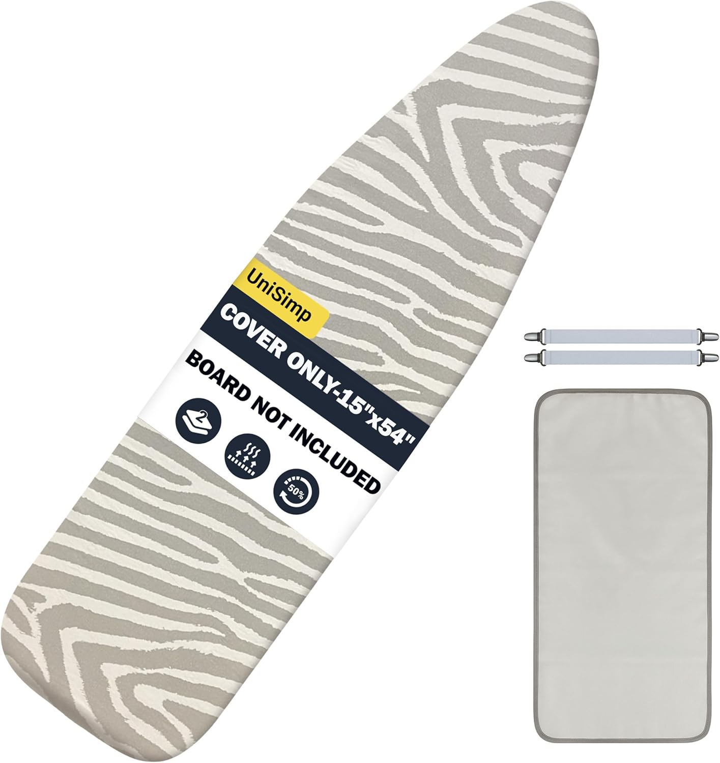 UniSimp Ironing Board Cover - Extra Thick Natural Cotton, Scorch & Stain Resistant | 15"x54" Heatproof Zebra Design