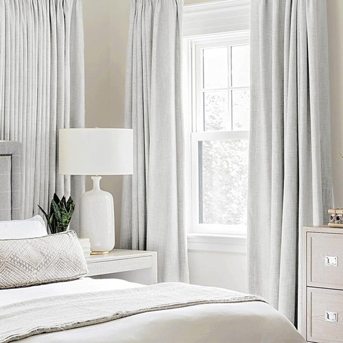 MIULEE Blackout Linen Textured Curtains - Thermal Insulated Room Darkening Drapes | Heathered White, 52 x 96 Inch (2 Panels)