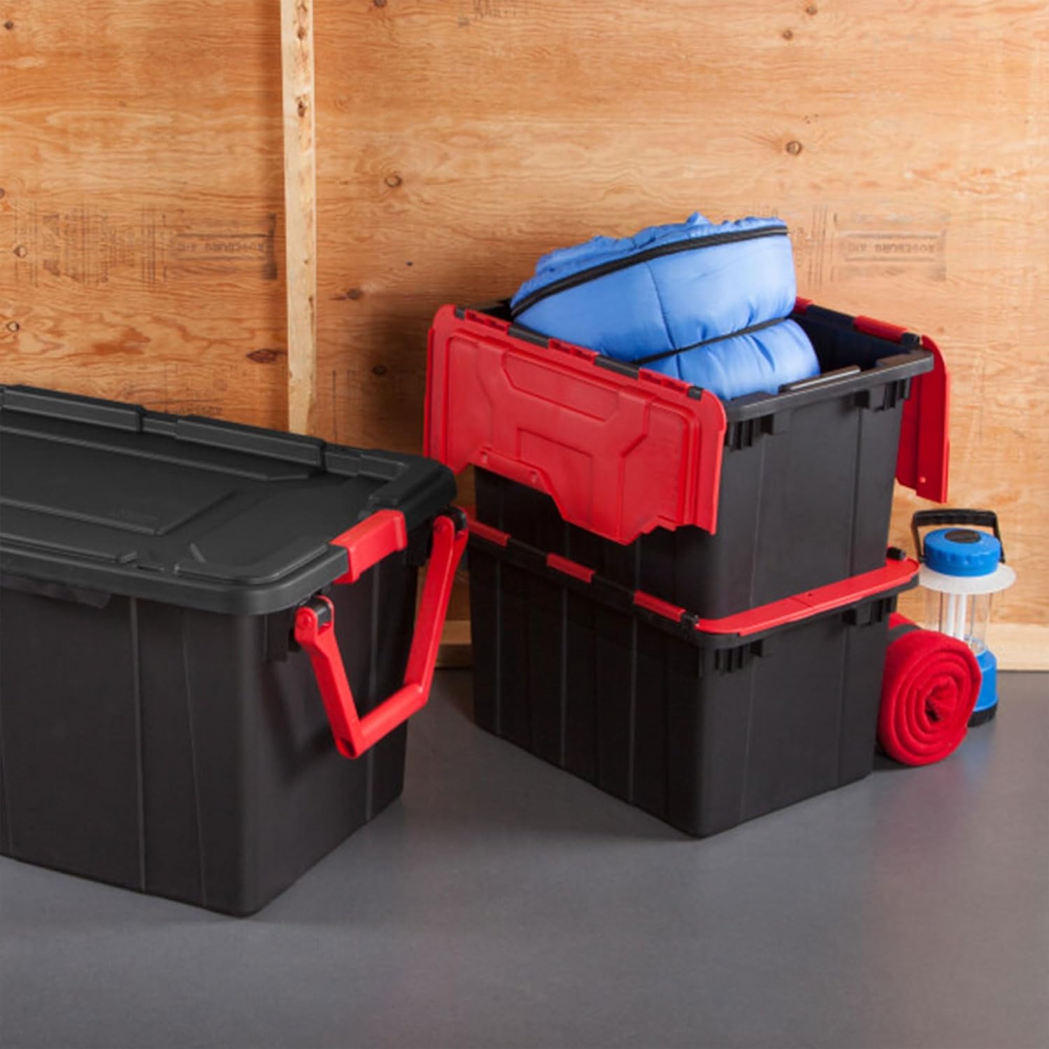 Sterilite 12 Gallon Heavy-Duty Industrial Tote - 6-Pack Stackable Storage Bins with Hinged Lids