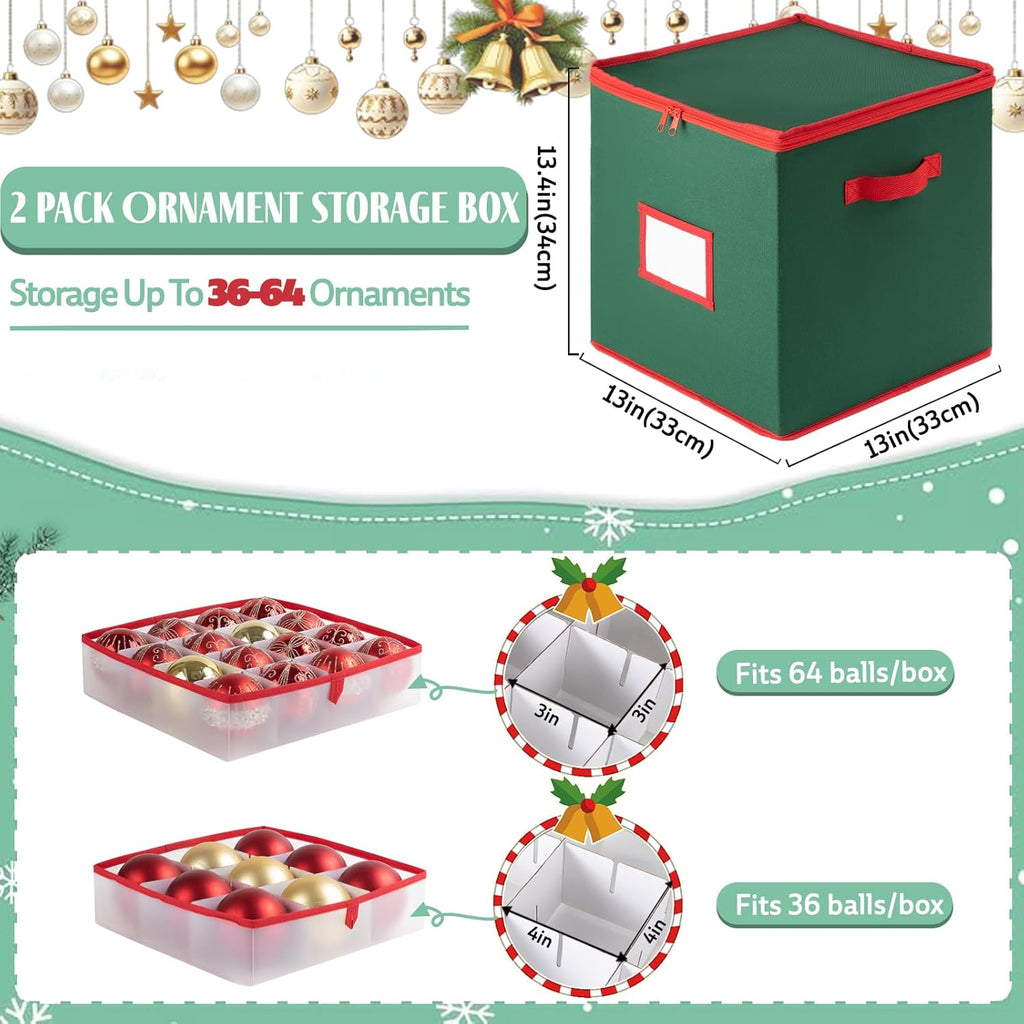 OIAHOMY Ornament Storage Box - 2 Pack Holds 64 Balls Each | Durable 600D Oxford Fabric - Green