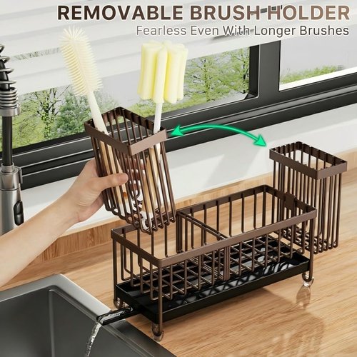 Cisily Kitchen Sink Caddy Organizer - Rustproof 304 Stainless Steel Sponge Holder | Brown Color