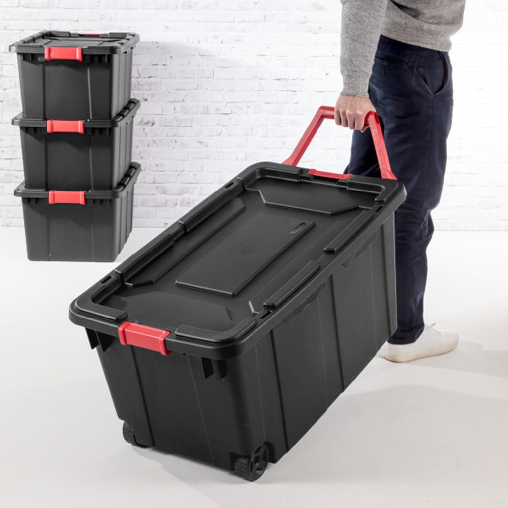 Sterilite 6-Pack Industrial Tote - Heavy-Duty Plastic Storage Bins with Lids | 15 Gallon, Black