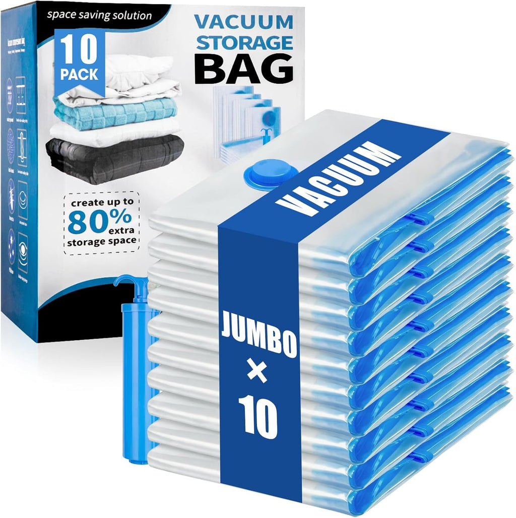 Skiennix Jumbo Vacuum Storage Bags - Extra Large Compression Bags for Clothing & Bedding | Includes Hand Pump