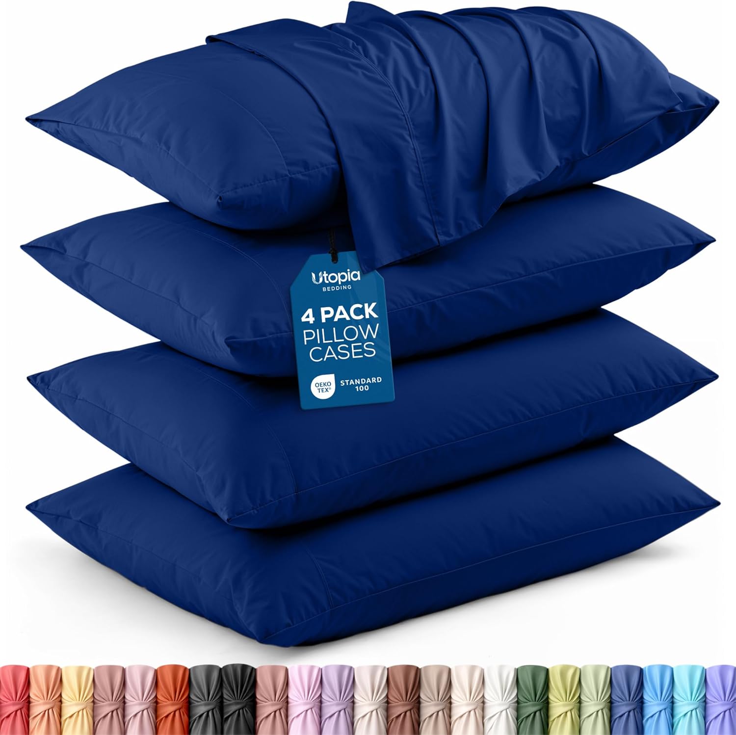Utopia Bedding Standard Pillow Cases - Soft Brushed Microfiber - 4 Pack, Royal Blue, 20 X 26 Inches
