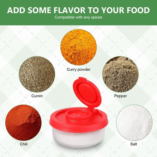 8 PCS of Mini Salt and Pepper Shakers, Portable Travel Spice Containers, Waterproof Mini Salt Shaker, Food Grade Plastic, Good Sealing, Suitable for Camping and Picnic (Black, White, Red, Green)