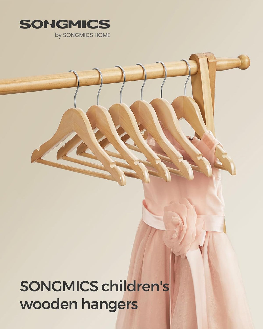 SONGMICS Kids Wooden Hangers - Solid Wood Baby Coat Hangers with Pants Bar & Swivel Hooks | 20 Pack, Natural