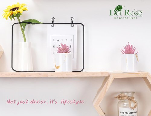 Der Rose Set of 2 Artificial Succulent Plants - Mini Pink Desk Decor for Home & Office
