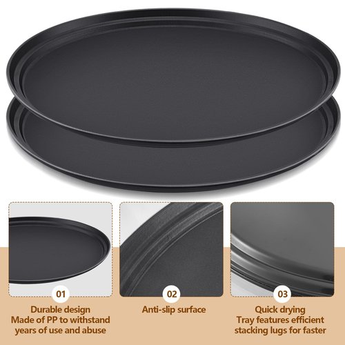 FillTouch 2 Pcs Restaurant Serving Trays PP Plastic Non Slip Rubber Lined Large Oval Tray for Kitchen Dining Room Cafeterias Fast Food Service (24 x 29 Inch,Black)