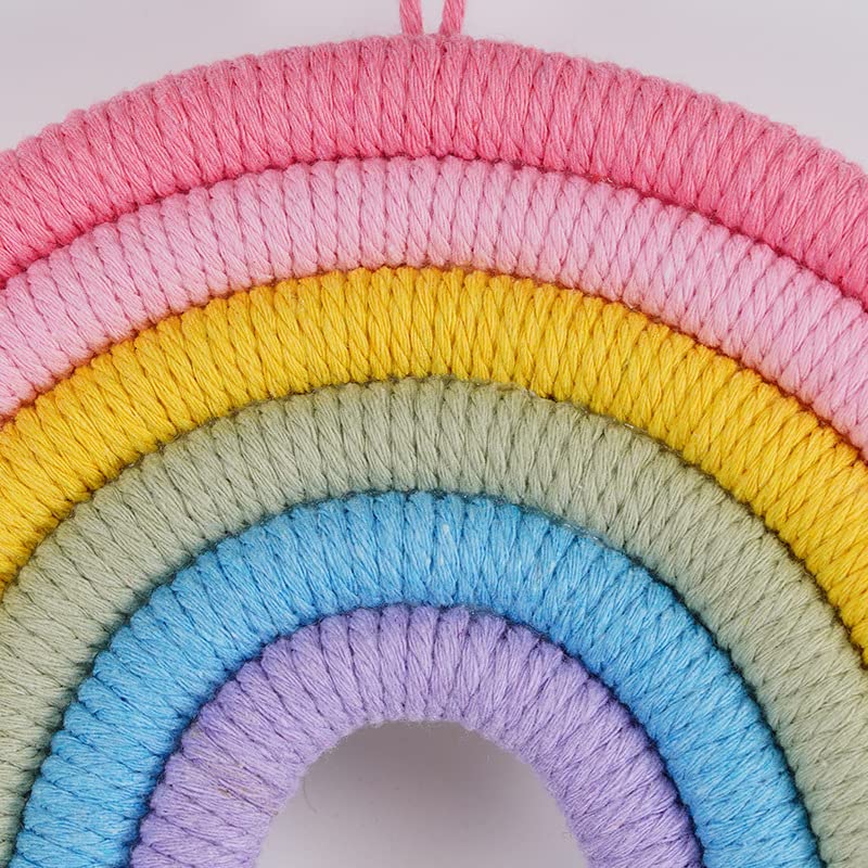 Hand-Woven Rainbow Macrame Wall Hanging - Boho Cotton Tassel Nursery Decor
