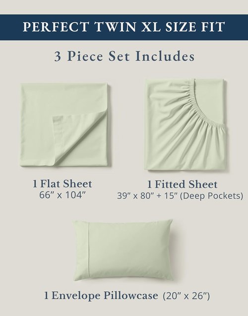 LANE LINEN Twin XL Sheet Set - 100% Mercerized Organic Cotton, Soft Percale Weave - Mineral Color, Luxury Comfort