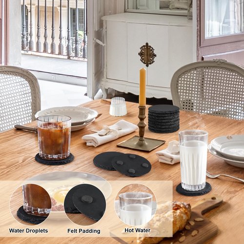 72 PCS Round Slate Coasters Bulk, MAPRIAL 4 Inch Black Handmade Rustic Rock Stone Drink Coaster for Laser Engraving, Etching, Engravable Blanks Material for Engraver, Crafts, Gifts