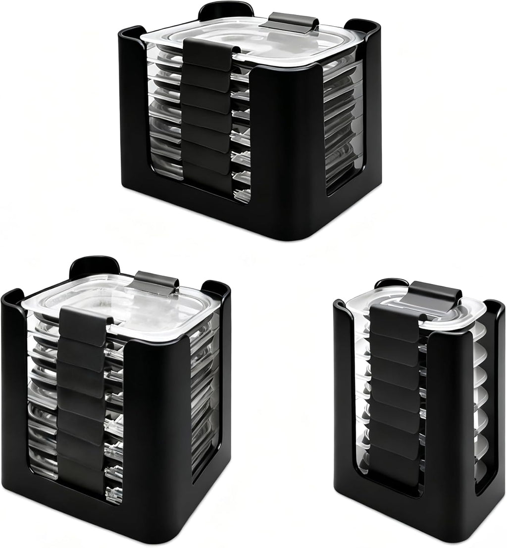 Rubbermaid Brilliance Lid Organizer - 3-Piece Kitchen Storage for 24 Nap-On Lids | Fits 4.7, 3.2, 1.3 & 0.5 Cup Containers (Black)