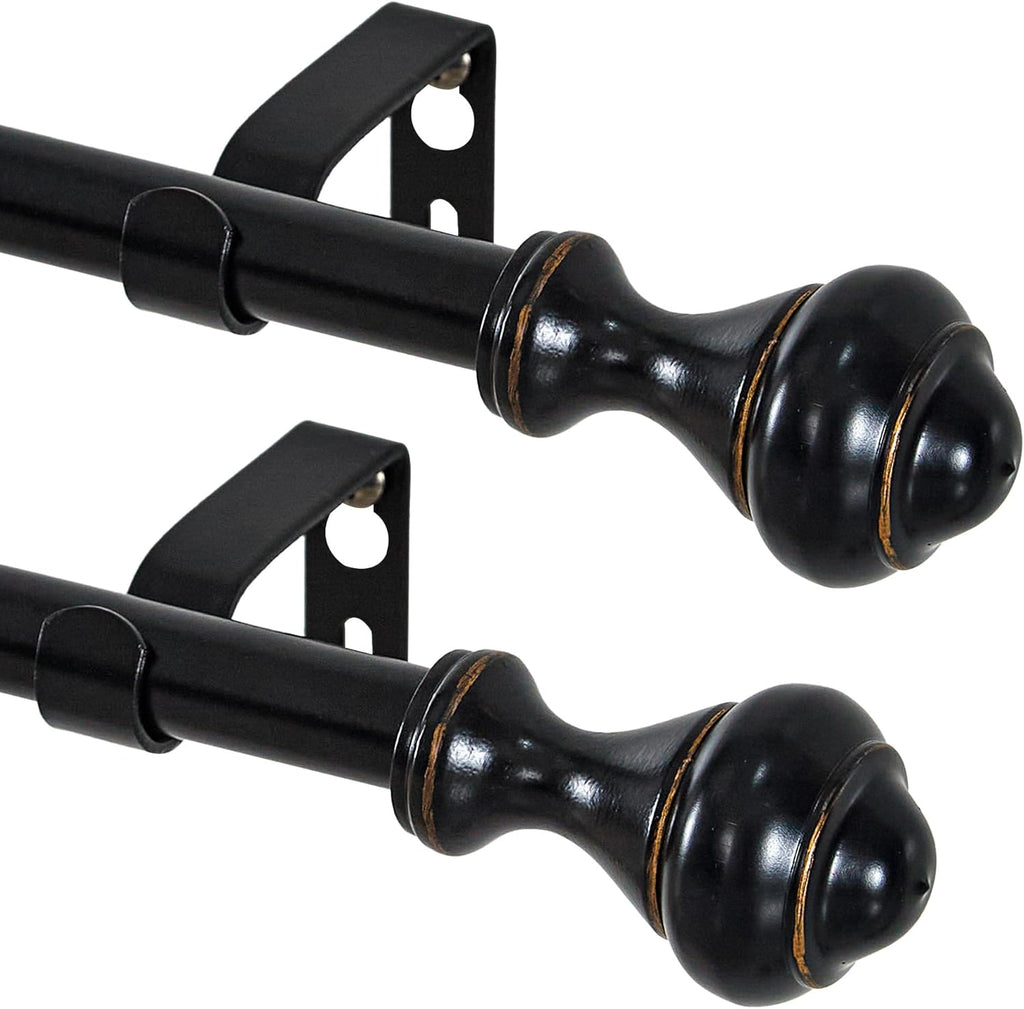 NICETOWN Adjustable Curtain Rods - 2-Pack 48-86 Inch Matte Black Copper with Decorative Finials | Heavy Duty Window Drapery Poles for Indoor & Outdoor Use