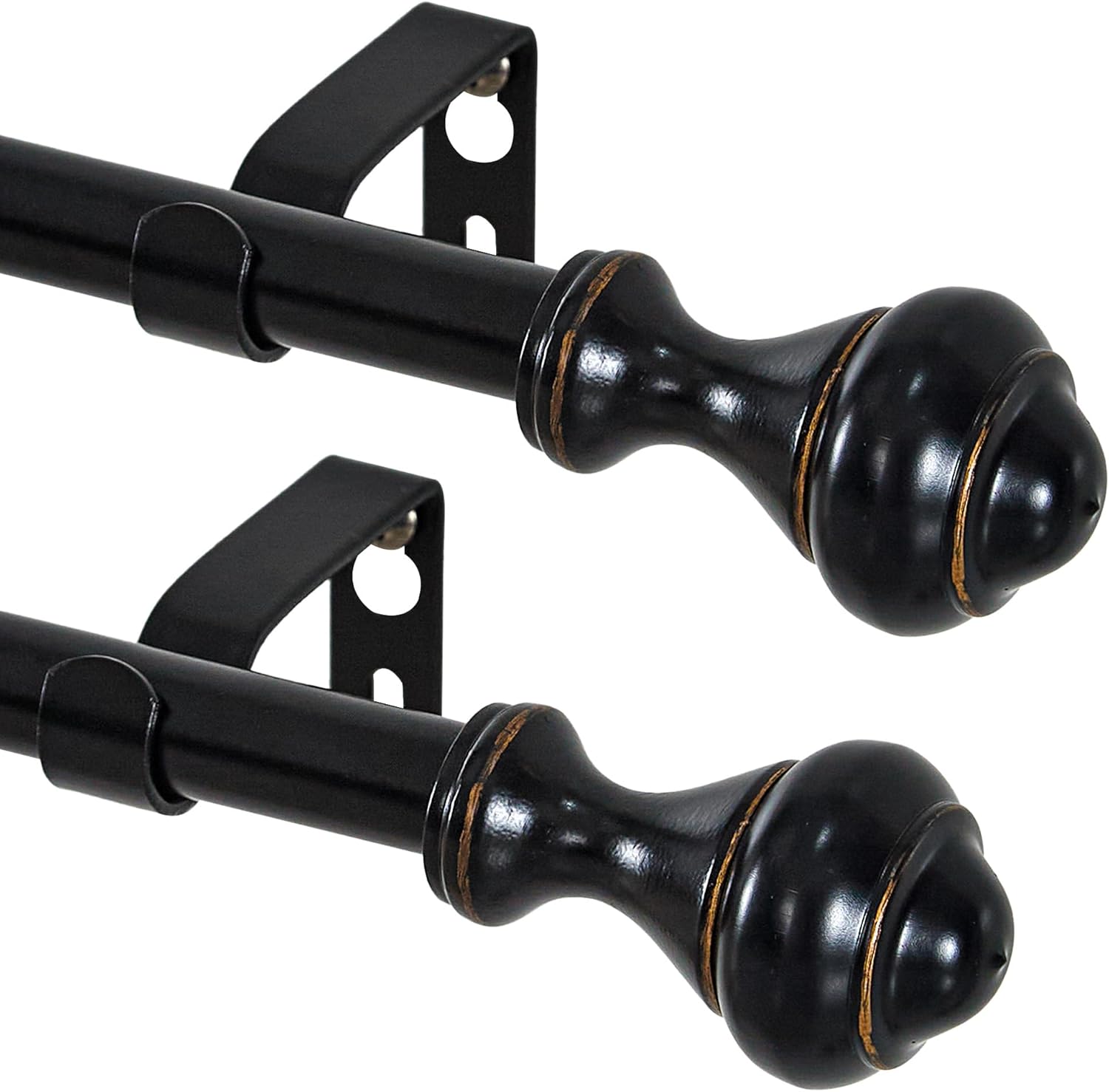 NICETOWN Adjustable Curtain Rods - 2-Pack 48-86 Inch Matte Black Copper with Decorative Finials | Heavy Duty Window Drapery Poles for Indoor & Outdoor Use