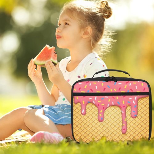 Ice Cream Kids Lunch Box for Girls Boys Toddler Insulated Lunch Bags, Cherry Flavor Dessert Mini Cooler Back to School Lunch Tote Bag Portable Thermal Meal Tote Kit Soft Bag