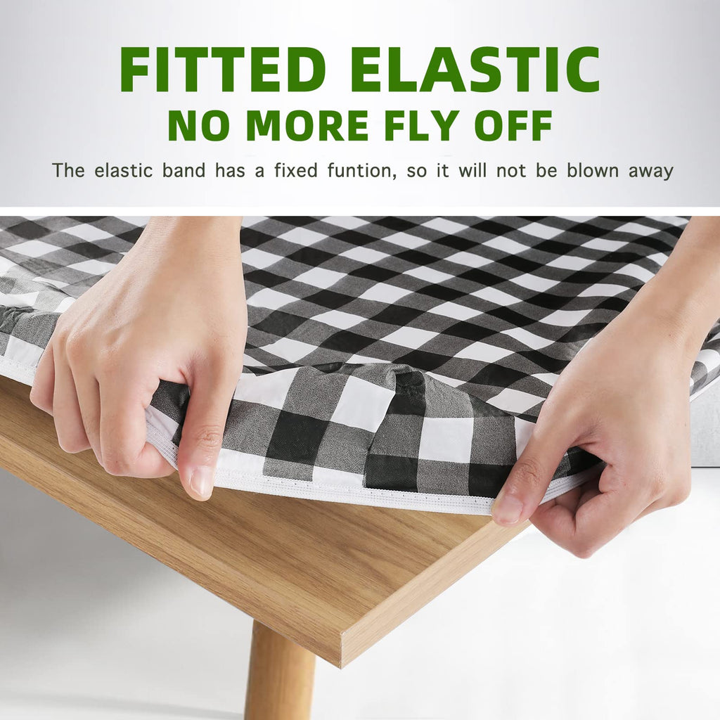 UMINEUX Picnic Table Cover with Bench Covers Fitted Table Clothes for 8 Foot Rectangle Tables Vinyl Flannel Backing with Elastic Edge -for Outdoor/Indoor Party Dining(30 x 96 Inch,3-Pcs,Black Plaid)
