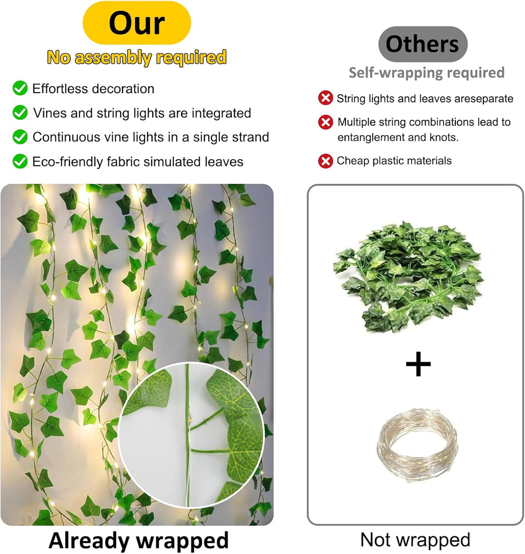 Skiennix Ivy String Lights - 33Ft 100 LED Battery Operated Fairy Lights with Remote | Warm White for Bedroom & Garden Decor