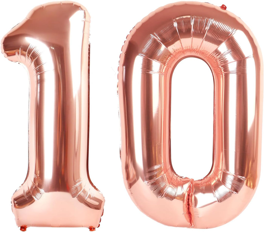 Rose Gold Number 10 Balloon - 40 Inch Birthday Decoration for 10th Birthday Party Supplies