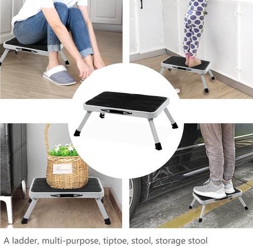 MIDOGAT Folding Step Stool Metal Step Stool with Non-Slip Mat RV One Foot Stool for Bedroom Kitchen Bathroom