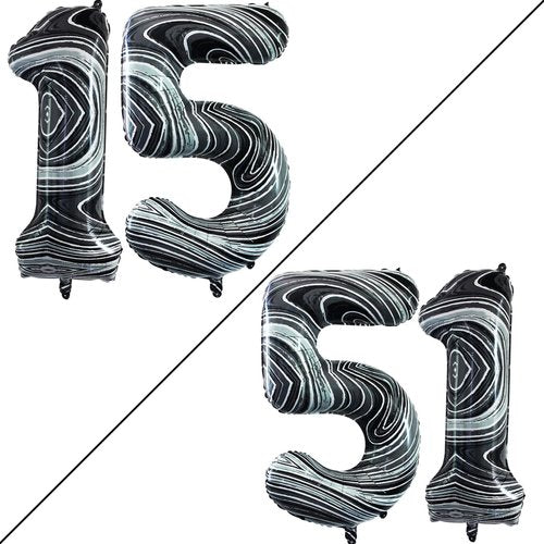 GOER Jumbo 15 Balloons - 42 Inch Marble Black Foil for Sweet 15 & 51st Birthday Decorations