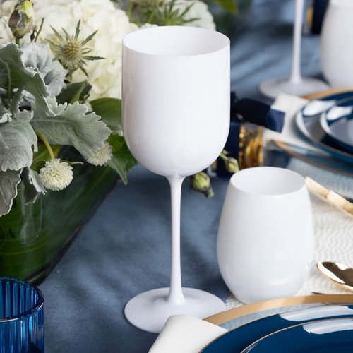 PLASTICPRO White Plastic Wine Glasses Set of 10 Elegant Wine Goblets Hard Plastic Wine Cups on Stem 12 Ounce