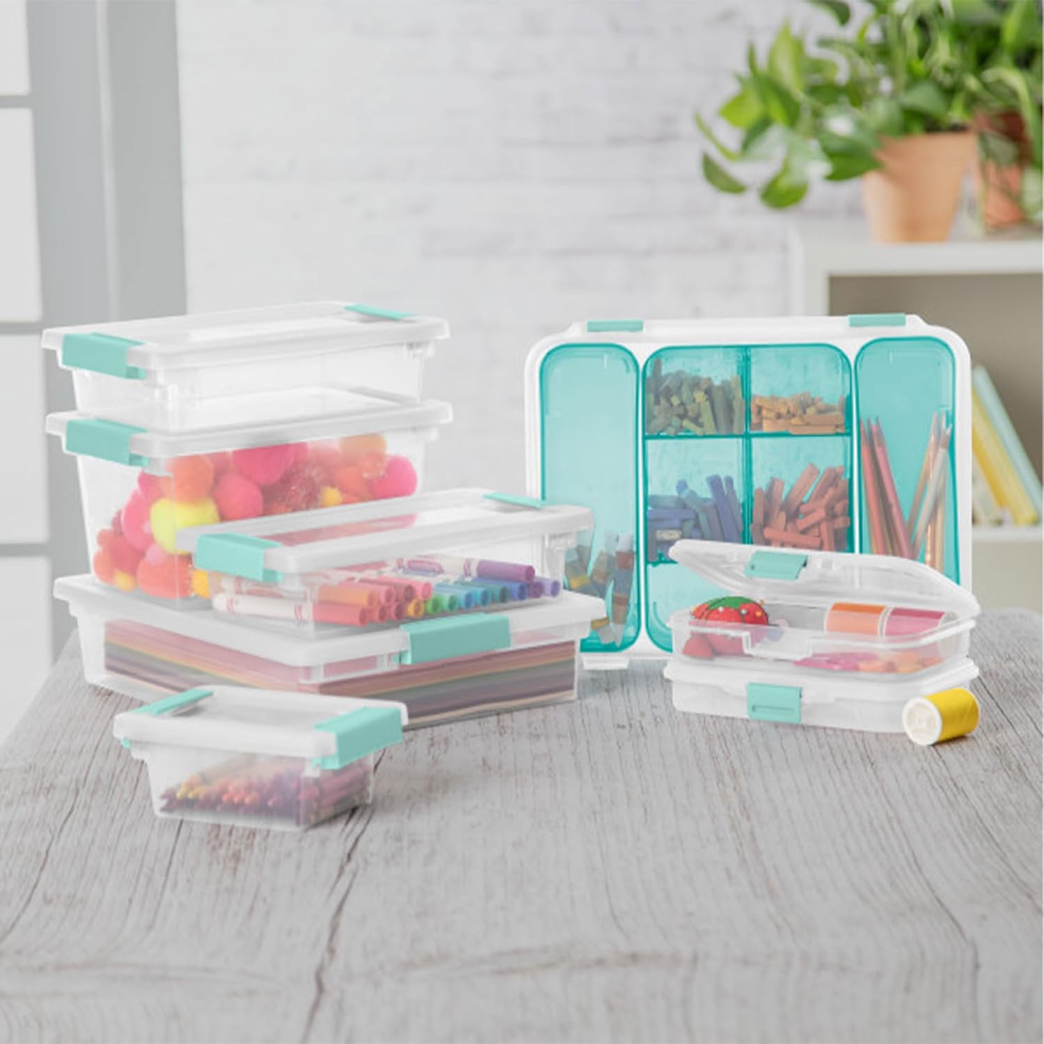 Sterilite Medium Clip Box - Stackable Storage Bin with Latching Lid for Organizing Crafts & Office Supplies - Clear