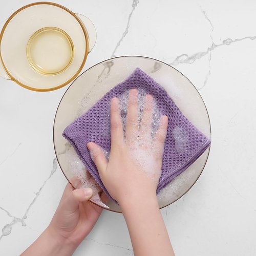 Homaxy Kitchen Dish Cloths - 100% Cotton Waffle Weave, Ultra Soft & Absorbent | 12x12 Inches, 6-Pack, Lavender