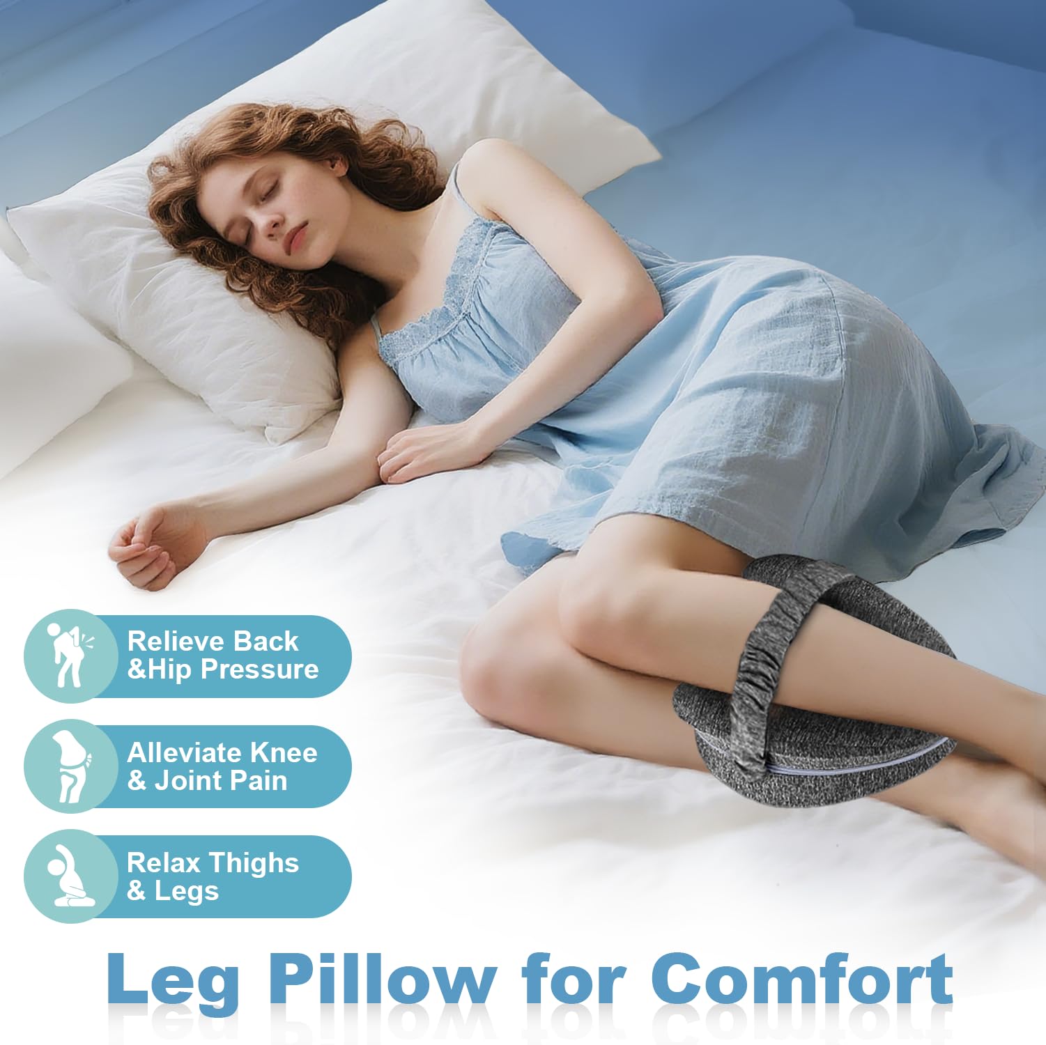 Gloserin Knee Pillow for Side Sleepers, Leg Pillow for Sleeping, Knee Pillow with Strap, Alignment Pillow Between Legs, Suitable for Relieving Leg, Back & Knee Pain, Machine Washable (Grey)