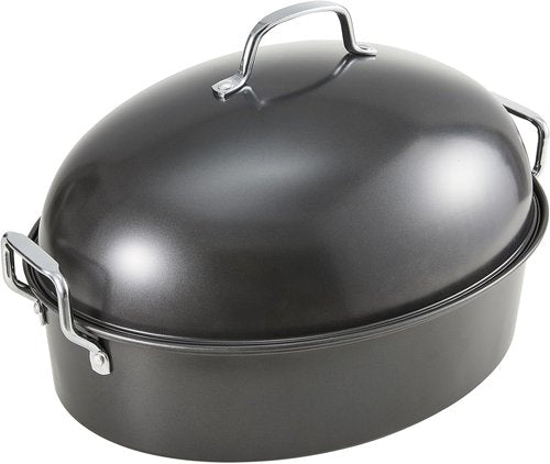 KITESSENSU Extra Large Roasting Pan - Nonstick Turkey Roaster with Rack, 18 x 14 Inch, Gray