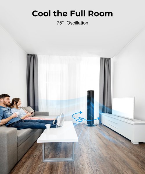 Abolee Tower Fan for Bedroom, Quiet Floor Fan with Remote, 90° Oscillating Fans with 4 Speeds, 4 Modes, 27ft/s Velocity, 12H Timer, 2024 New Standing Fans for Home, for Indoor Bedroom Office Black
