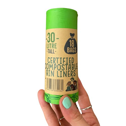 Eco Green Living 30 Litre Compostable Bin Liners, Plastic Free & Recyclable Tall Bin Bags for Food Waste, Leak Resistant Small Bin Liners, 64 x 104 cm, Six Pack (180 Bags)