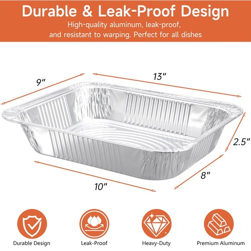 Lideropa Half Size Aluminum Pans 9x13-20 Pack Aluminum Foil Pans, Heavy Duty Disposable Pans for Cooking, Baking, Meal Prep, Parties & Food Storage