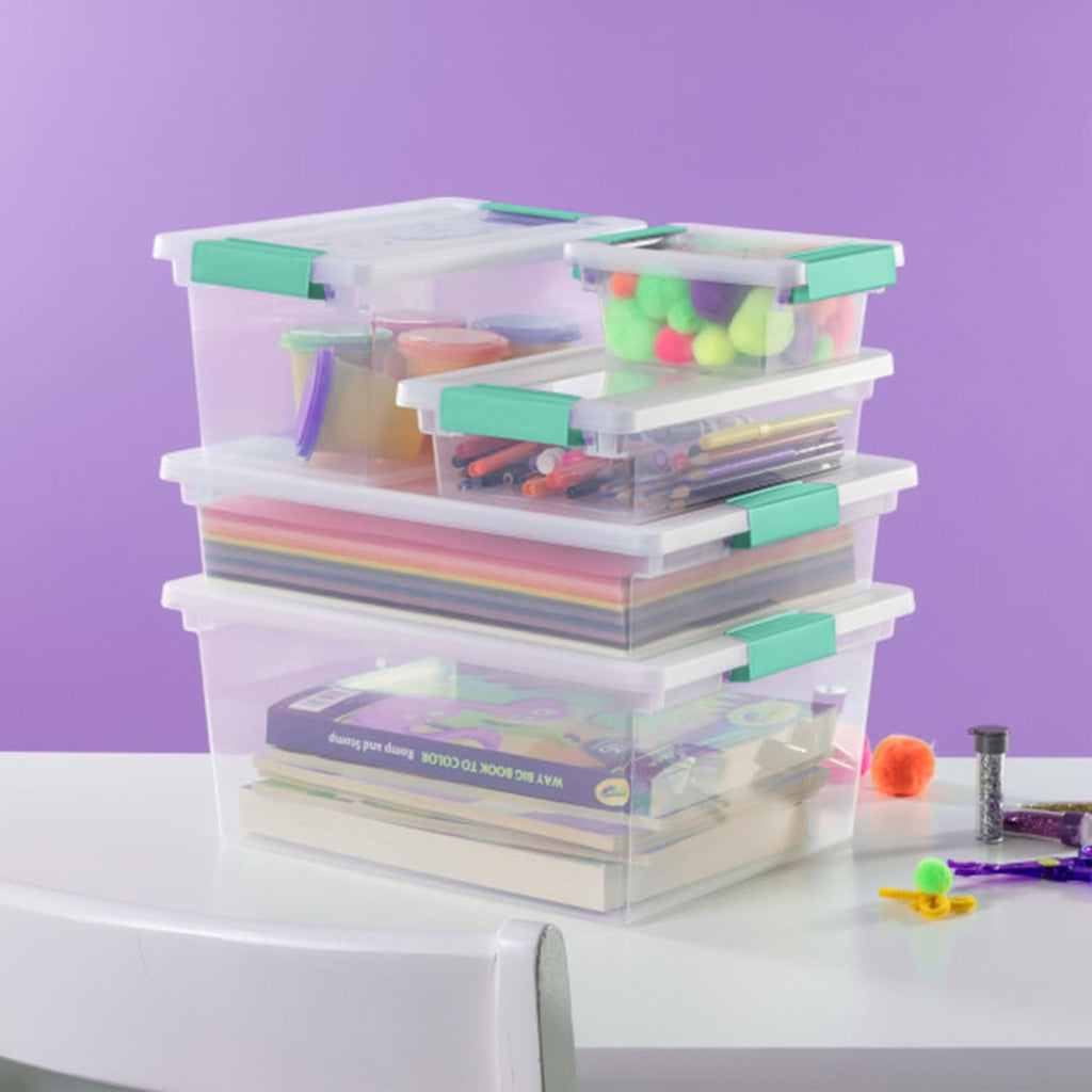 Sterilite 6-Pack Clip Box | Stackable Clear Plastic Storage Bins with Latching Lids - Ideal for Arts, Crafts, and Office Organization