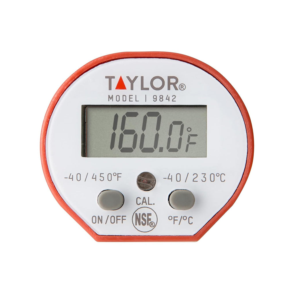 Taylor Waterproof Digital Instant Read Thermometer - Perfect for Cooking, BBQ & Grilling | Red with Pocket Sleeve Clip